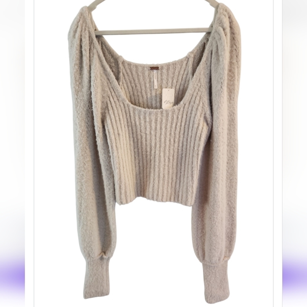 NWT Free People Katie Rib Pullover Sweater Sand Color Size Medium Slight Cropped - Picture 6 of 10